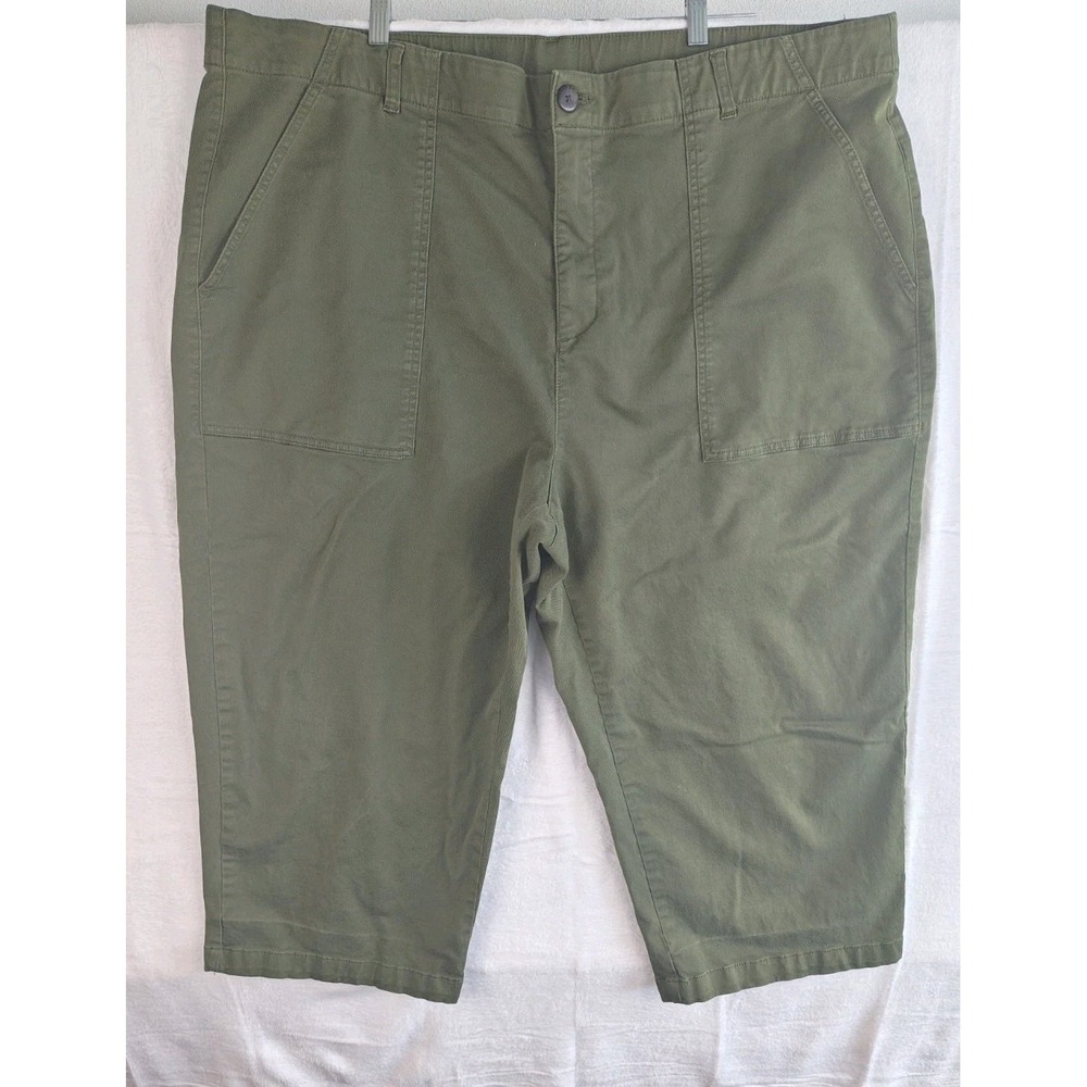 Terra & Sky Womens Utility Cargo Bermuda Shorts 24W Olive Green Plus Casual - Picture 2 of 10